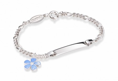 ID-armbånd i sølv - Lyseblå blomst
