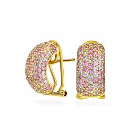 68731-09 - Forgylte halvkreoler med hvite/rosa cz