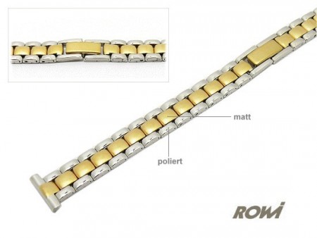 Watch strap 12mm stainless steel dual tone partly polished elegant by ROWI