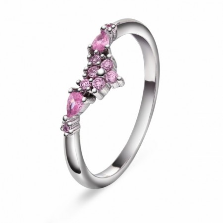 Ring i rhodinert sølv med rosa cz