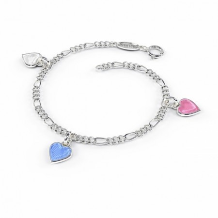 Charms-armbånd i sølv - Rosa-lyseblå-hvite hjerter