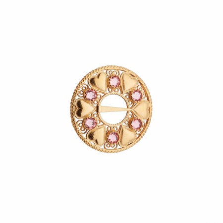 Sølje med hjarte og stein, forgylt (sølje m/ rød sten, 1 på lager)