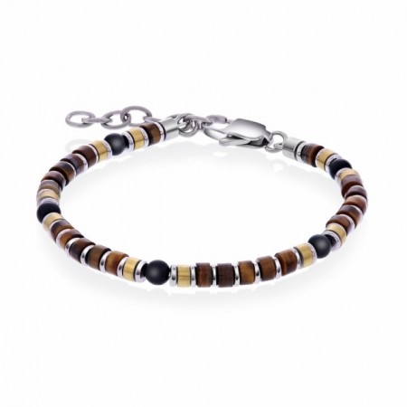 Armbånd stål svart onyx>/tigerøye 17+3cm