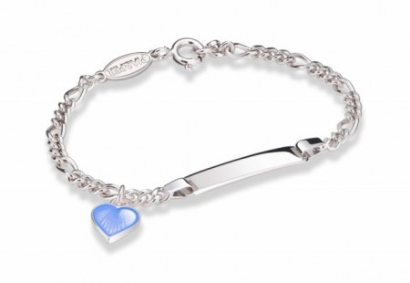 ID-armbånd i sølv - Lyseblått hjerte