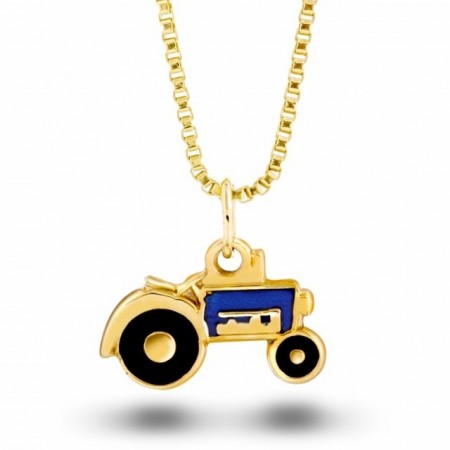 Traktor i gull m/ blå emalje