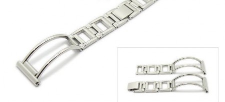 Watch band 18mm stainless steel half bangle polished folding clasp by ROWI