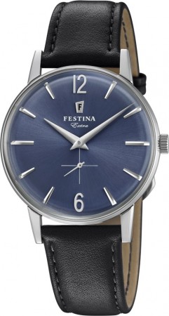 Festina Extra stål 30m, sort rem, blå skive