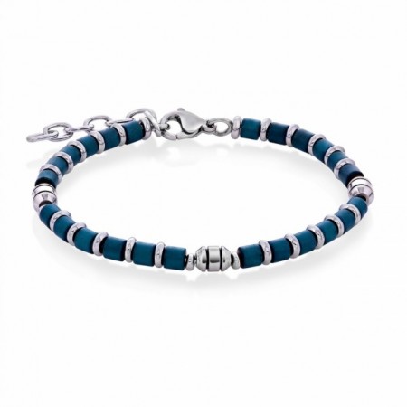 Armbånd stål blå hematitt 17+3 cm