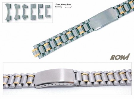 Watch band stainless steel dual tone 12-16mm multiple ends curved/straight sporty deployant clasp