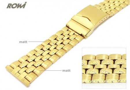Watch band 22mm stainless steel golden ROWI partly polished sporty elegant design