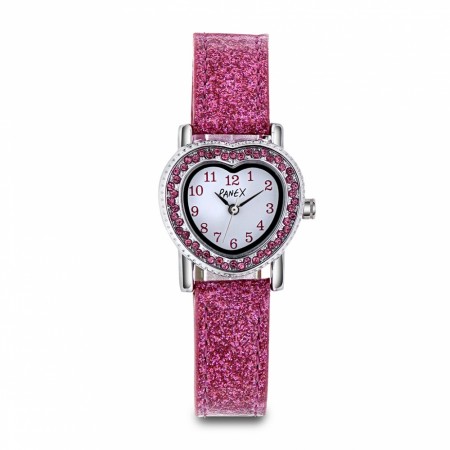 Panex jenteklokke med rosa glitterrem 977554